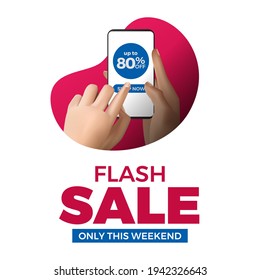 hand holding phone for flash sale social media template. advertising marketing promotion for discount product at commerce