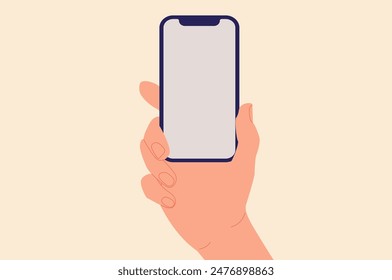 Hand holding phone in flat style