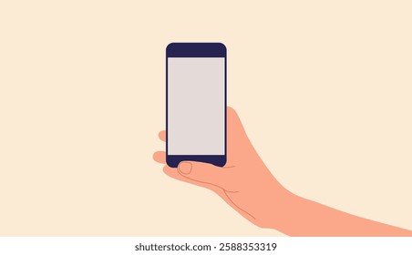 Hand holding phone in flat style. Hand with phone