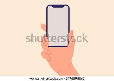 Hand holding phone in flat style