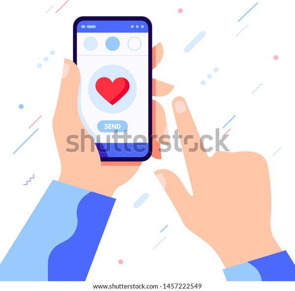 Hand Holding Phone Heart Emoji Romantic Stock Vector Royalty Free