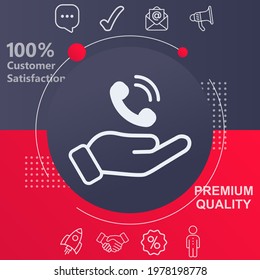Hand holding phone icon. Customize your design with a navy and red colored background template
