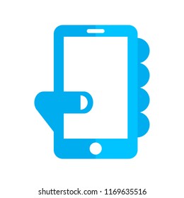 Hand holding phone icon. Isolated on white background. Trendy icon in flat style. Template for app, ui, logo and web site. Vector illustration, EPS 10