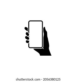 Hand holding phone icon. Simple solid style. Smartphone, cellphone, telephone, call, cellular, touch, web, internet concept. Vector illustration isolated on white background. EPS 10