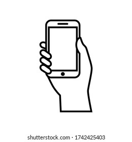 hand holding phone icon symbol vector on white background