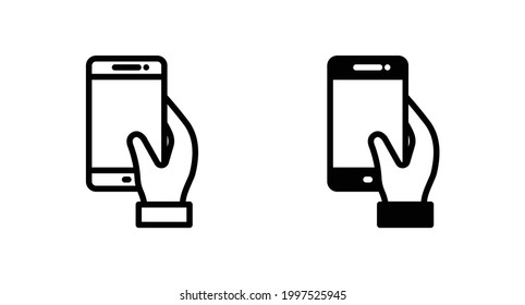 hand holding phone icon vector for web, computer and mobile app