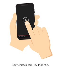 Hand holding phone icon. Vector illustration. A Play button on the display of the smartphone in the picture