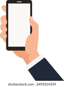 Hand holding a phone. illustration in flat style