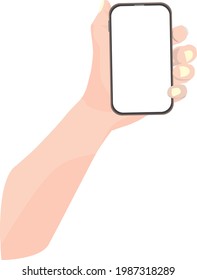 Hand holding a phone, isolated from a white background 