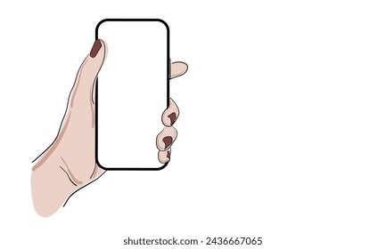 Hand holding a phone in line art style. Continuous line art set isolated on white background. Gadget, outline, linear, thin line, doodle art. Minimalist Vector illustration