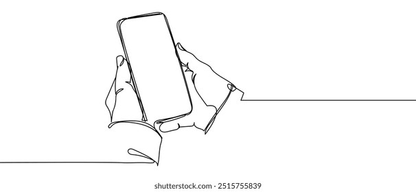 hand holding phone  line art style vector with transparent background.
