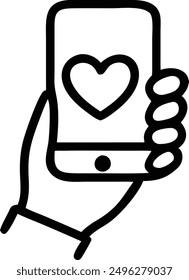 hand holding phone with love icon