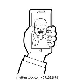hand holding phone with man on screen talking