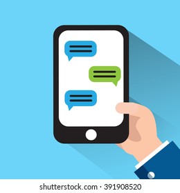 Hand Holding Phone. Phone Message Template.