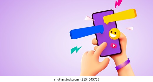 Hand holding phone with messages. Communication and social networking concept. Vector illustration for web sites and banners design