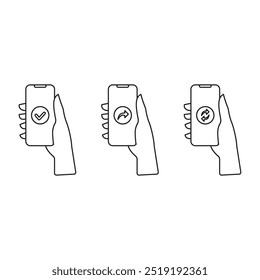 Hand holding a phone. Mobile transaction concept illustration 