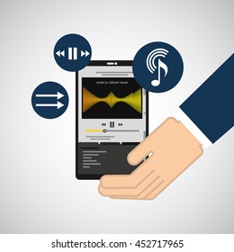 hand holding phone music design icon, vector illustration