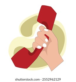 .hand holding phone. hand holding old telephone receiver 