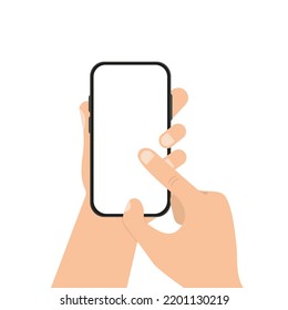 Hand holding a phone on a white background. Vector illustration