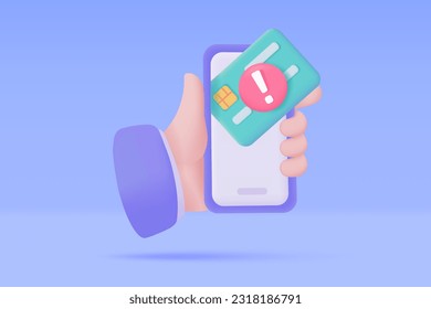 Hand holding a phone. online payment by credit card cashless society Scan QR code to pay online. 3D illustration.