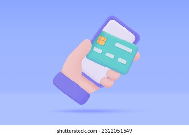 Hand holding a phone. online payment by credit card cashless society Scan QR code to pay online. 3D illustration.