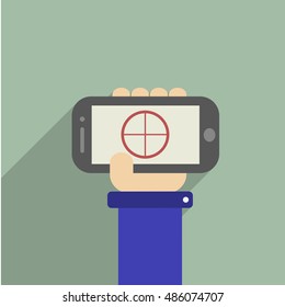 Hand holding a phone with Optical sight