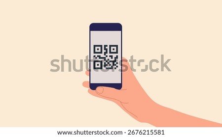 Hand holding phone with qr code in  screen
