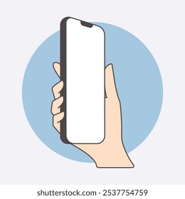 Hand holding a phone, screen phone display 