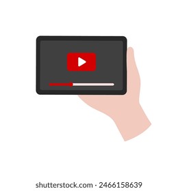 Hand holding phone screen watching video. Technology, social media, entertainment, website, communication, digital device, internet concept. Flat vector design isolated illustration.