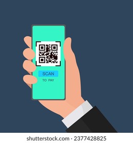 hand holding phone showing QR code payment