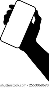 Hand holding phone silhouette illustration. People holding smartphone isolated on white