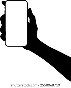 Hand holding phone silhouette illustration. People holding smartphone isolated on white