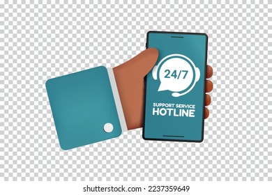 Línea De Ayuda De Soporte Telefónico De Mano - Ilustración De Vectores Aislada En Fondo Transparente