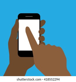 Hand holding phone and touch the screen