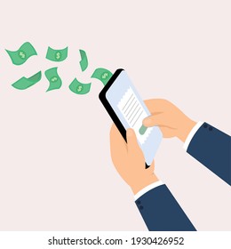Hand holding phone for transfer money to bank, Hand using application.