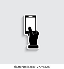 hand holding phone - vector icon