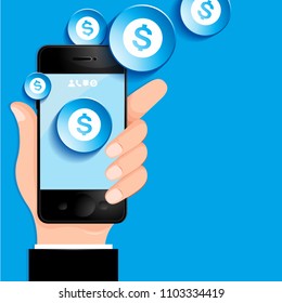 Hand Holding Phone, vector illustration, you can place relevant content on the area.