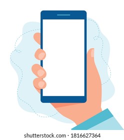 Hand holding a phone. Vector illustration in flat style