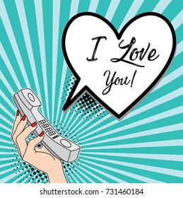 Hand holding a phone, vector illustration
