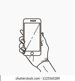 Hand Holding Phone Vector Outline Line Art Illustration Download