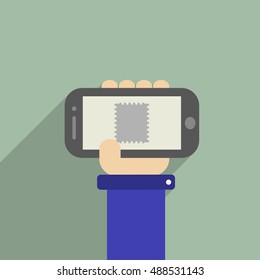 Hand holding a phone whith Mark