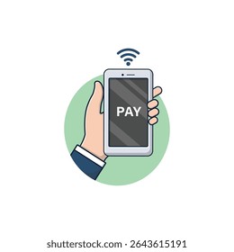 Hand Holding Phone with Wifi Sign Vector Illustration. Payment Concept Design