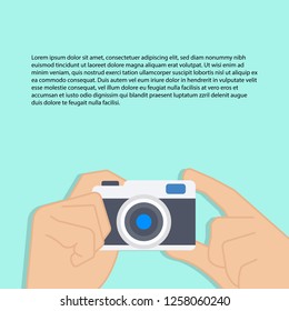 Hand Holding Photo Camera Photography Flat Design,Vector Illustration