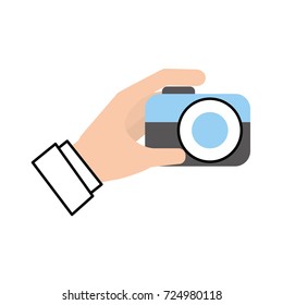 hand holding photo camera push button