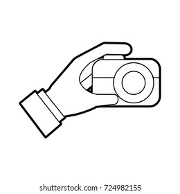 hand holding photo camera push button