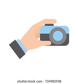 hand holding photo camera push button