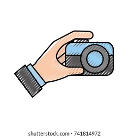 hand holding photo camera push button