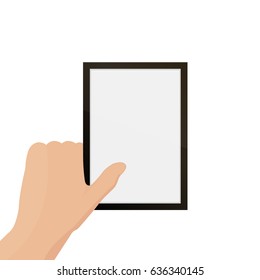 Hand holding photo frame. Vector illustration. Social network concept. Vector. Messenger window. Chating and messaging concept. 