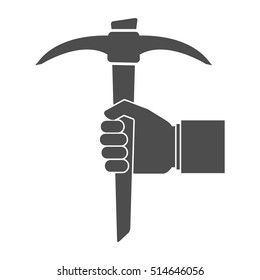 Hand holding pick axe icon