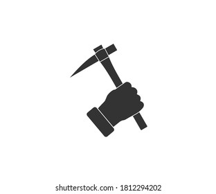 Hand holding pickaxe icon. Vector illustration, flat design.